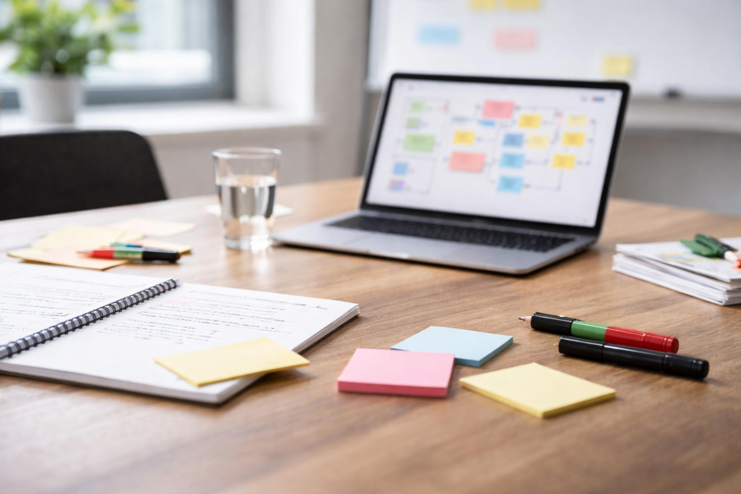 Schreibtisch mit Arbeitsmaterialien
